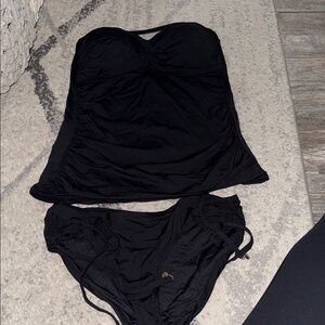 Anne Cole Black Halter Swimsuit Set Large